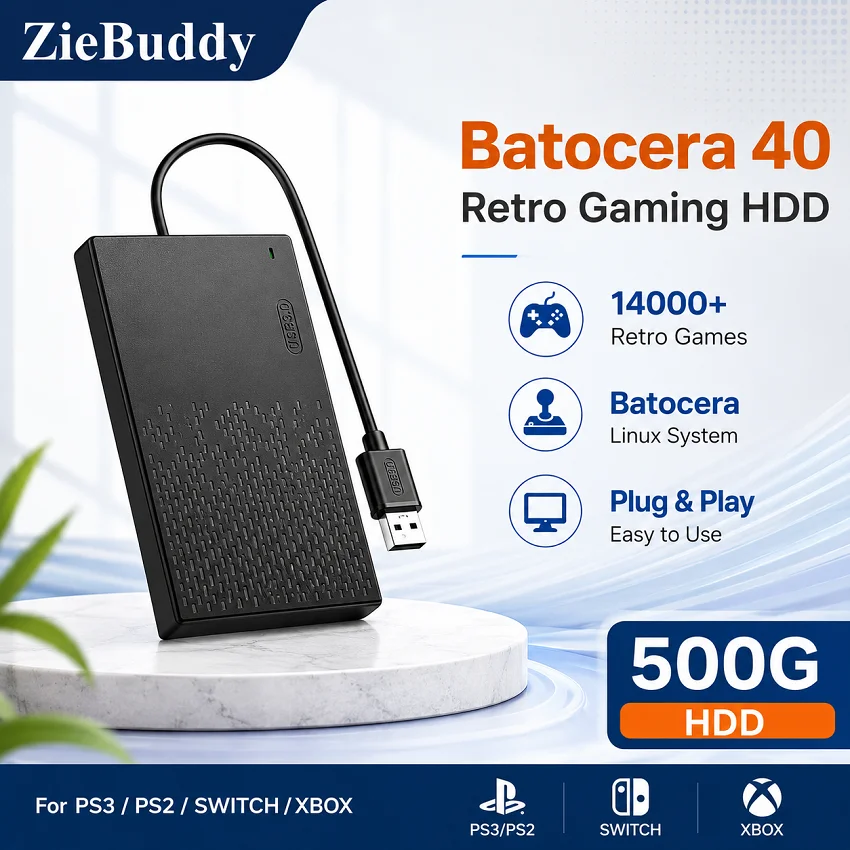 500GB Retro Game Hard Drive 14000+ Games Batocera 40 Linux Gaming System USB 3.0 External HDD for Windows