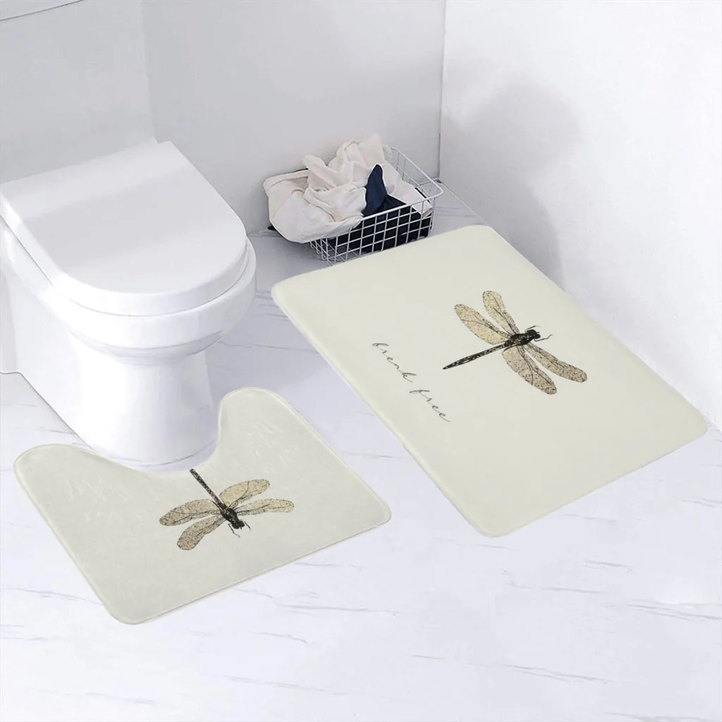 

Vintage dragonfly Bathroom Rugs Set 2 Piece U-Shaped Toilet Rug Soft Non-Slip Thick Bath Mat and Contour Toilet Rug