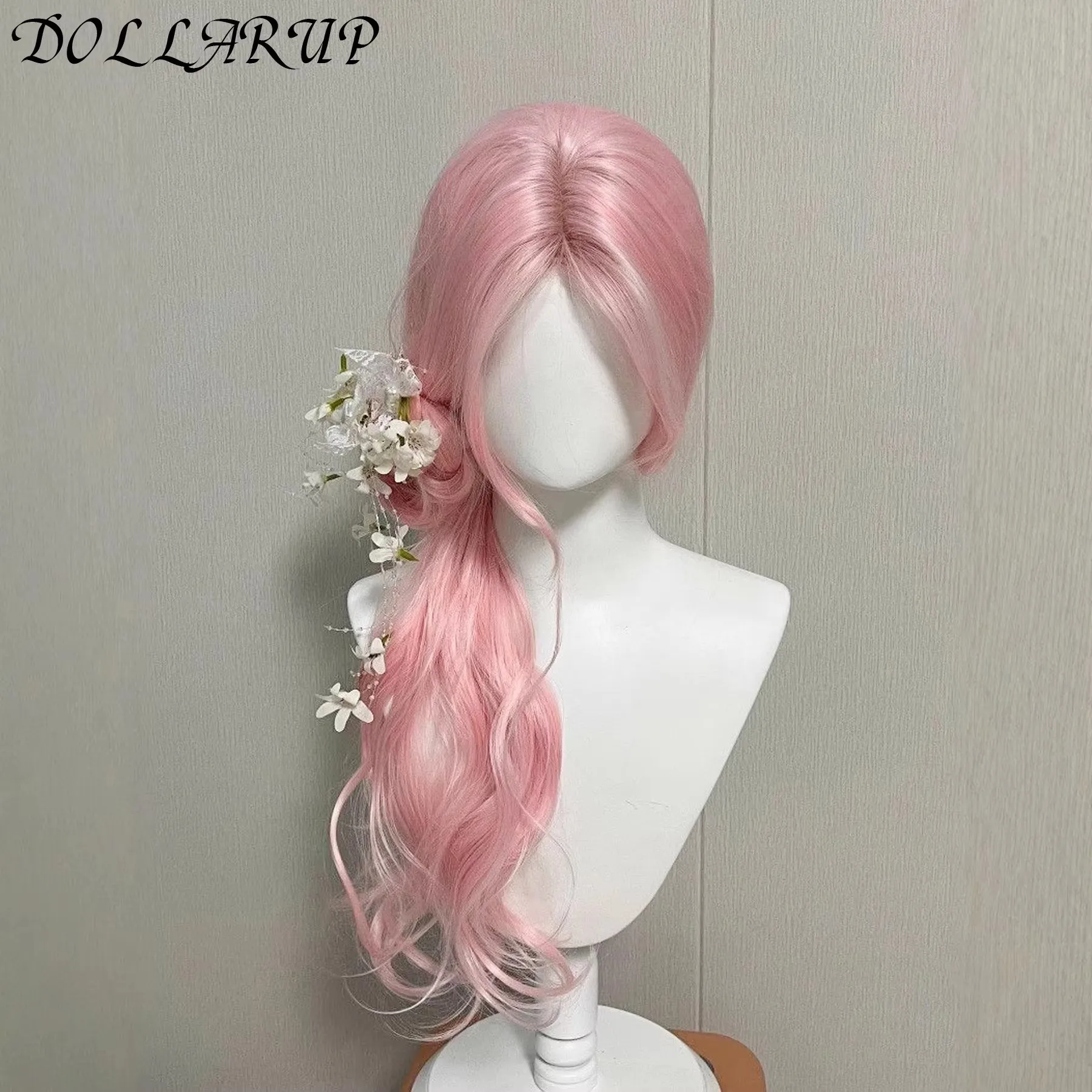 JKL شعر مستعار اصطناعي وردي للنساء طويل متموج تأثيري الباروكات الطبيعية لينة الحلو شعر مستعار اصطناعي للاستخدام اليومي الحياة المدرسية لوليتا شعر مستعار #2