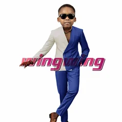 Boys Suit For Wedding Patchwork Design Jacket Pants 2 Pack Shawl Collar Blazer Kids Formal Party Dress