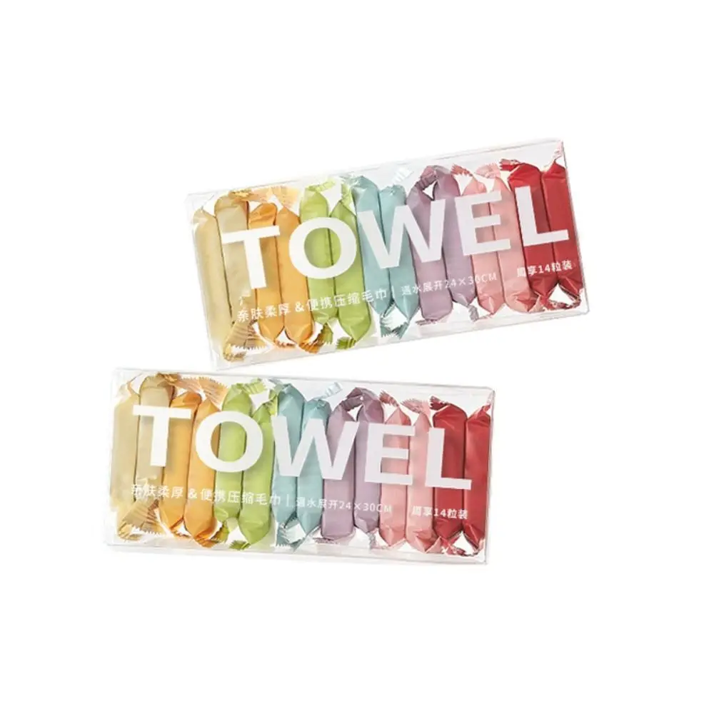 14Pcs Portable Compressed Towel Pure Cotton Disposable Water Wet Wipe Quick Drying Non-Woven Fabric Face Towel Travel