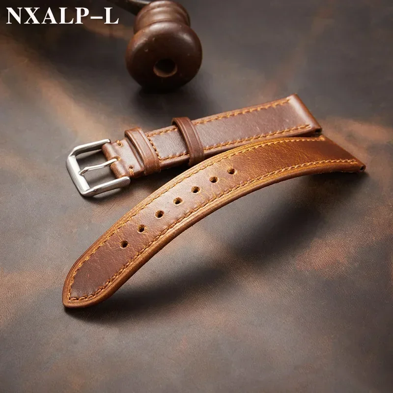 Vintage Genuine Leather Strap Oil Wax Discoloration Cowhide Leather Watchband 18mm 20mm 22mm High Quality Business Watch Band