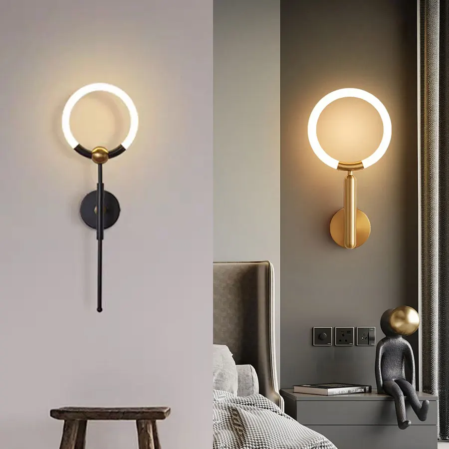 

Wall lamp Bedroom Headboard Staircase Corridor Nordic light luxury Living room Background circular long pole Wall light hotel