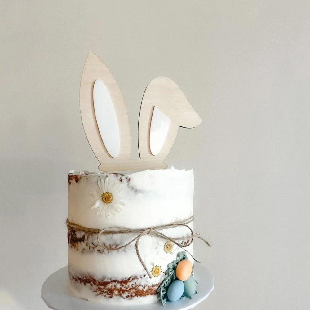 Creative Acrylic Rabbit Happy Easter Cake Topper Decor for Easter Party DIY Cake Dessert Decoration Tools