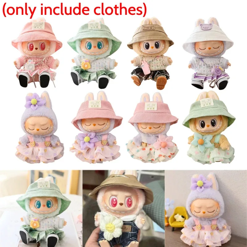 17cm Mini Plush Doll'S Clothes Outfit Accessories For Labubu v1/v2 Doll Soft Knitted Sweater Suit Sitting Party Dress Set