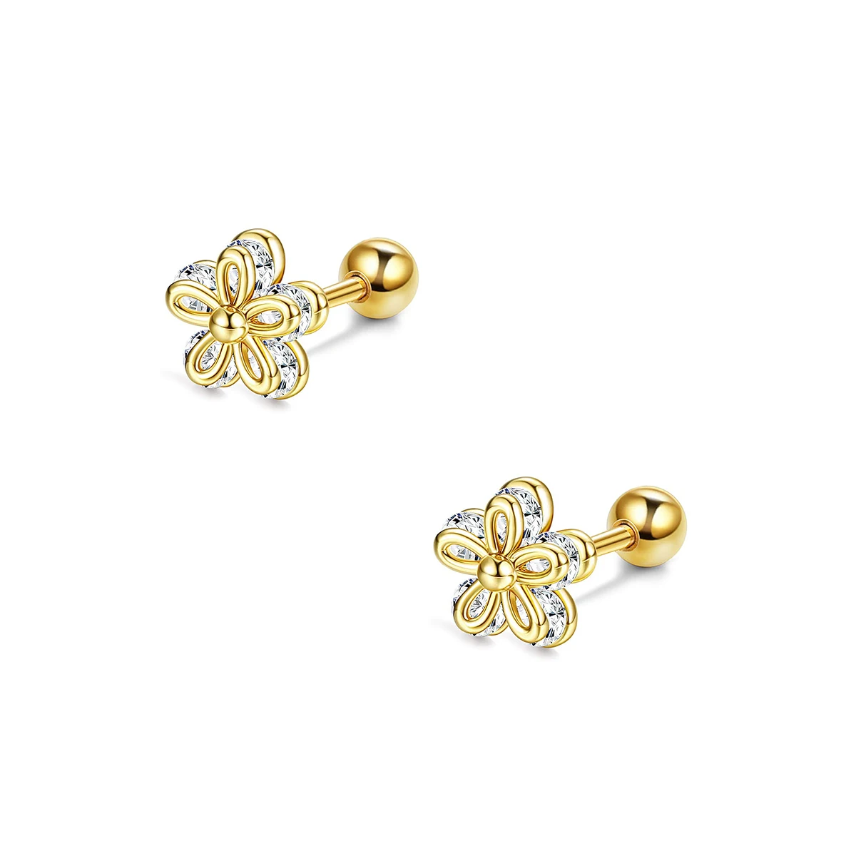 1 pair of everyday everything sweet earrings, double shiny zircon flower earrings for women and girls