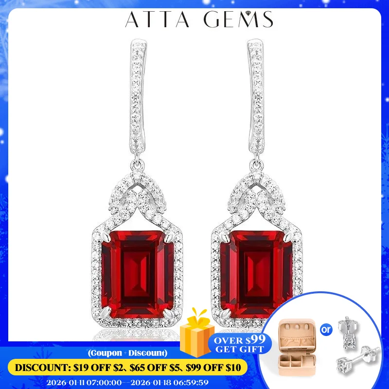 

Серьги ATTAGEMS из настоящего стерлингового серебра с рубином для женщин очаровательный стиль с сапфиром 12 карат восьмиугольная огранка Свадебные украшения подарки