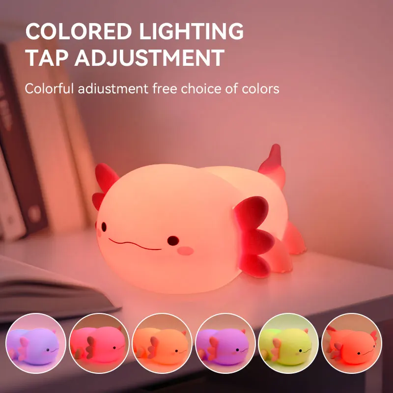 Simpatica luce notturna Axolotl - Lampada LED ricaricabile tramite USB con timer, adorabile design a salamandra, illuminazione per l'atmosfera della decorazione della stanza per la camera da letto