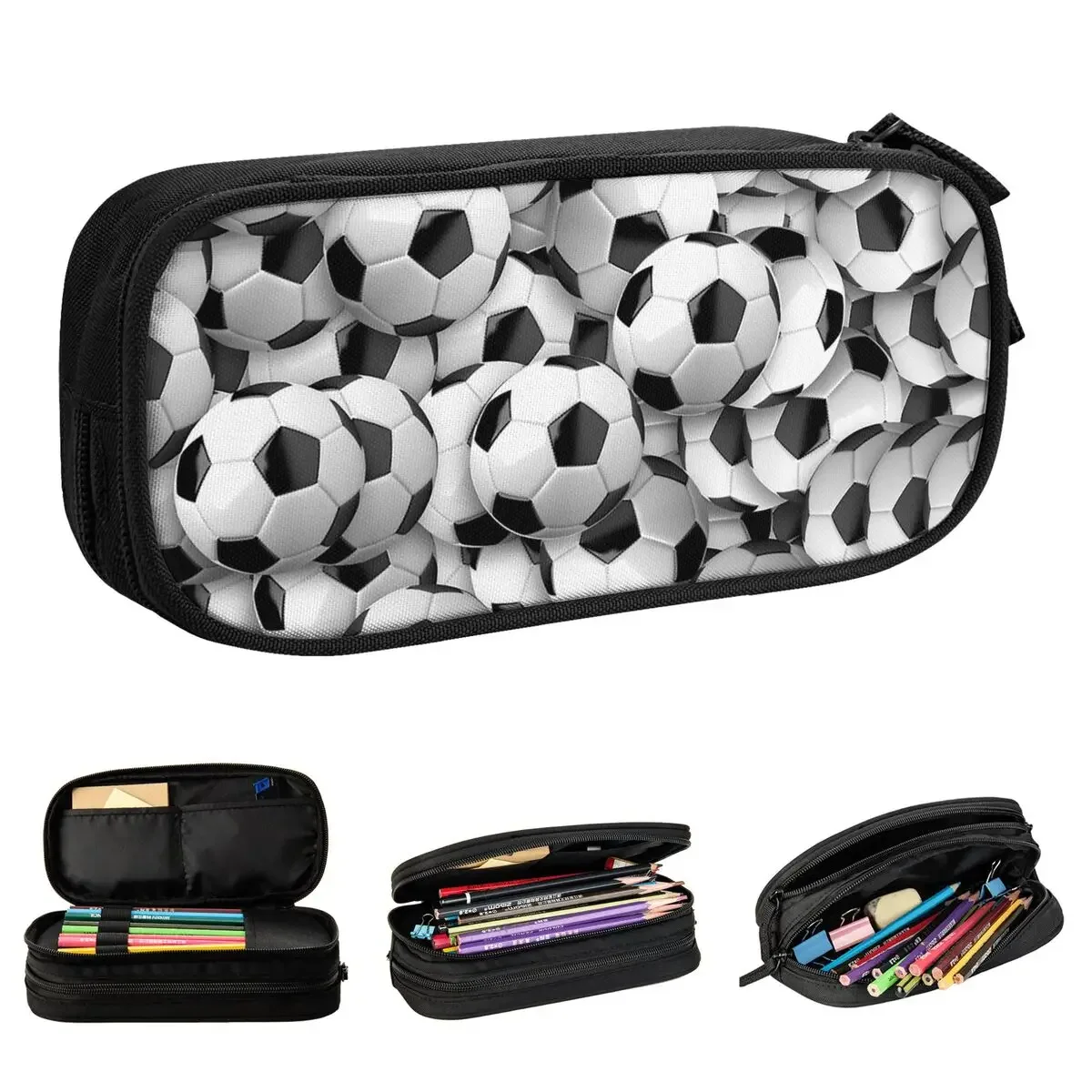 Étuis à crayons Football Football dehors Lover, poudres à crayons, boîte à stylos pour fille et garçon, grand sac de rangement, fermeture éclair de bureau, papeterie