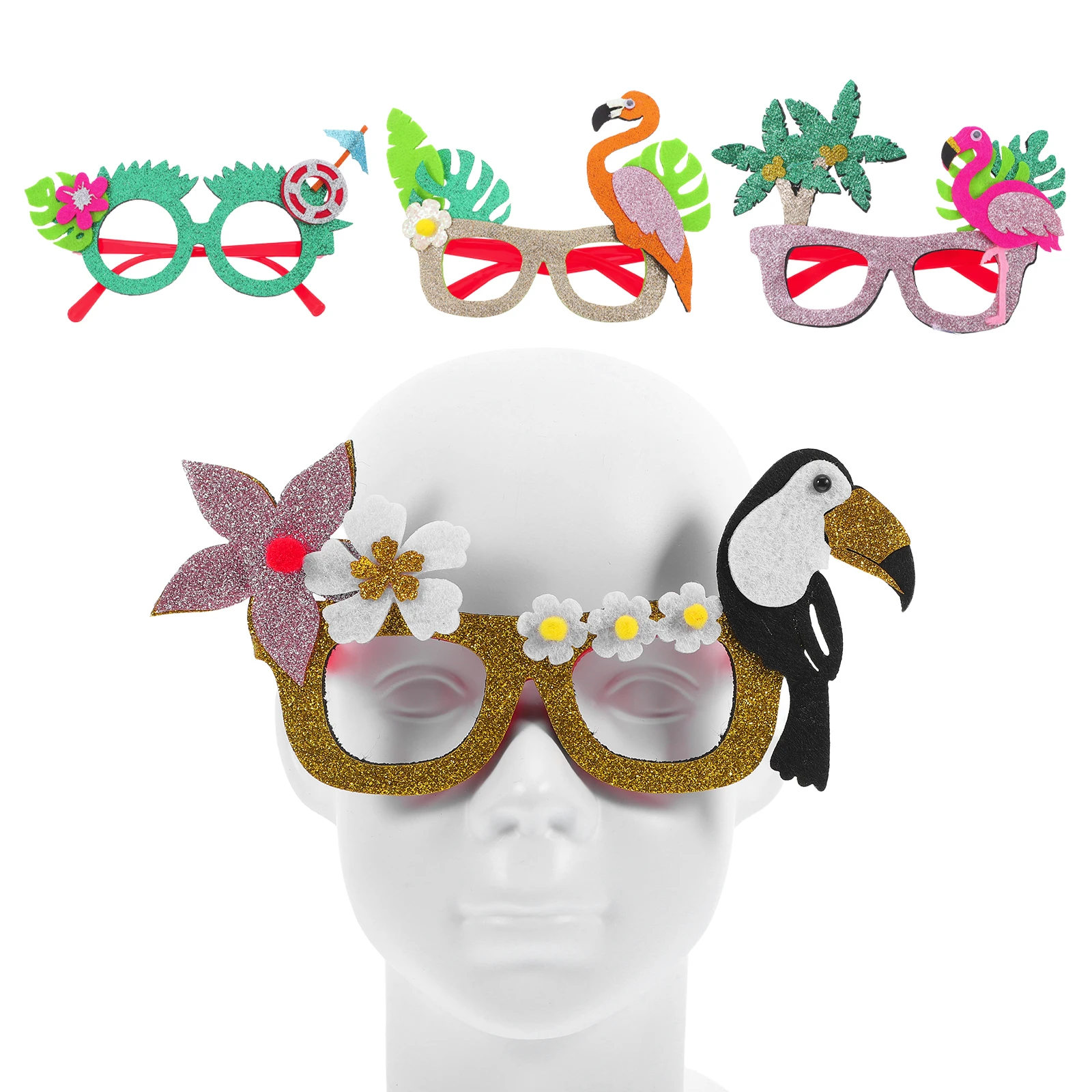 

4 Pcs Luau Photo Booth Props Party Eyeglasses Monstera Leaf Carnival Beach Pool Cloth Banquet Birthday