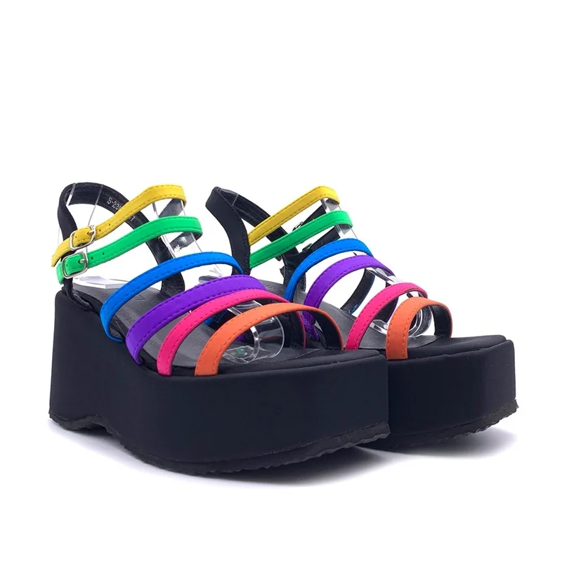 Narrow Band Mized Colors Sandals Sexy Square Toe Platfrom Thick Heels Leather Customized New Arrivals Fashion Women Modern Shoes