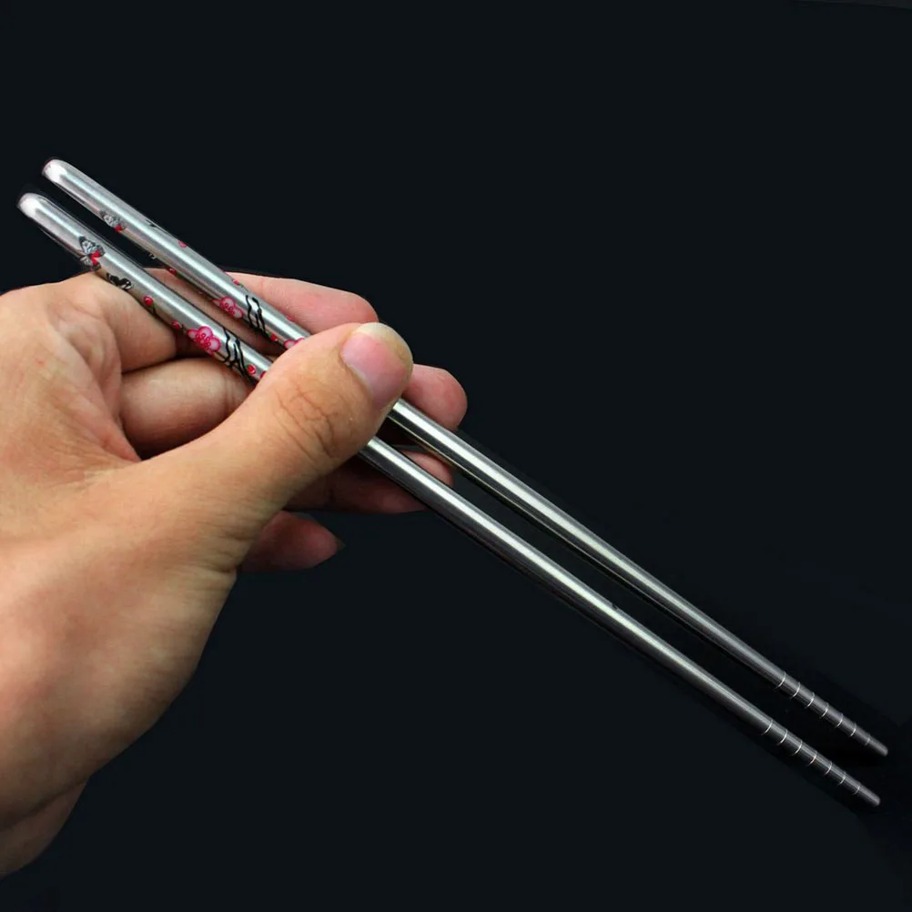 

Steel Chopsticks Silver 23Cm Plum Pattern Portable Tableware Stainless Steel Chopsticks Set Reusable Flatware For Dining
