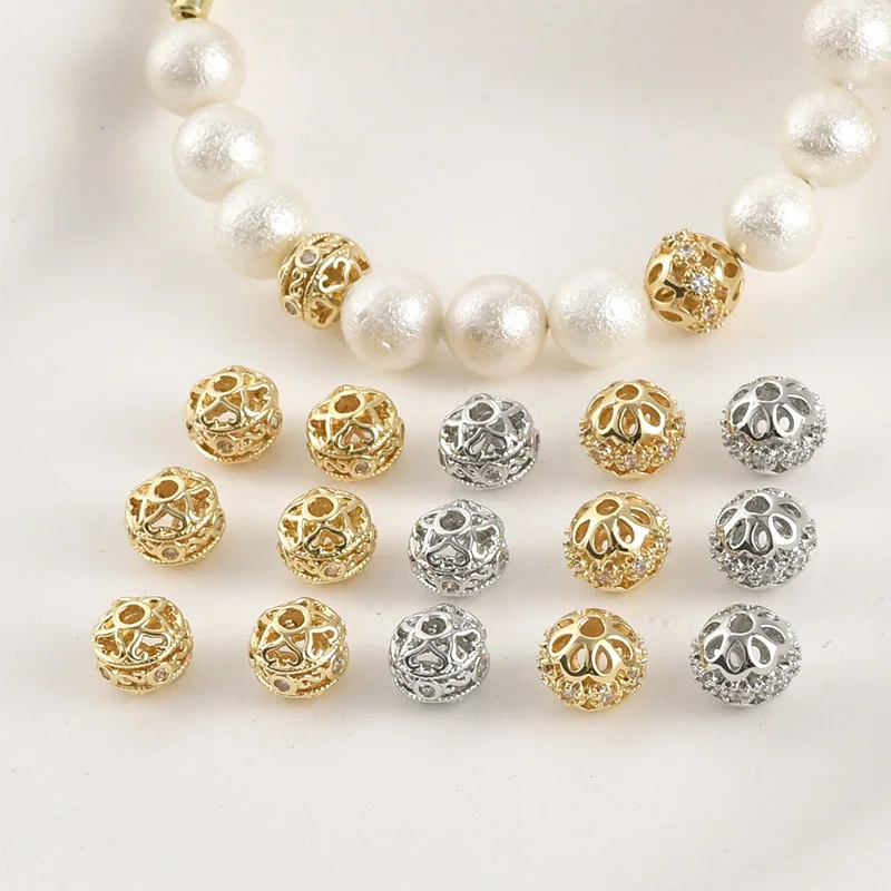 

14k Gold Color Retention Love Inlaid Zircon Hollow Bead Spacer Round Bead DIY Handmade Beaded Bracelet Necklace Accessories