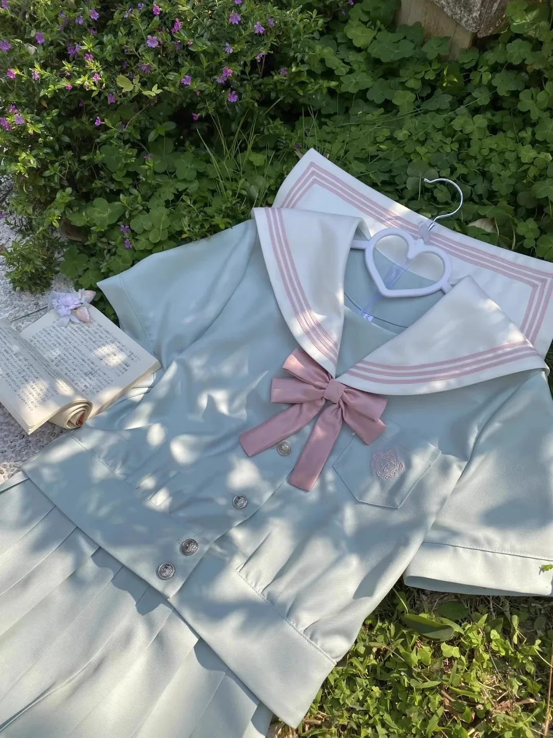 2025 Summer New Blue Sailor Suit Slim JK Uniform Suit Japanese High Waist Lapel Bow College Style Short-sleeved Skirt