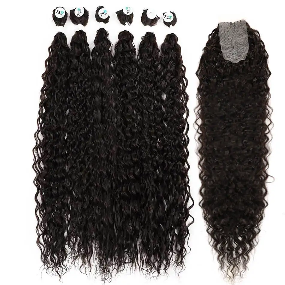 

Синтетические волосы Кудрявое вьющееся плетение 28/30/32 дюйма 7 шт./лот Волна воды Вьющиеся волосы Пучки омбре Наращивание волос Синтетические волны волос