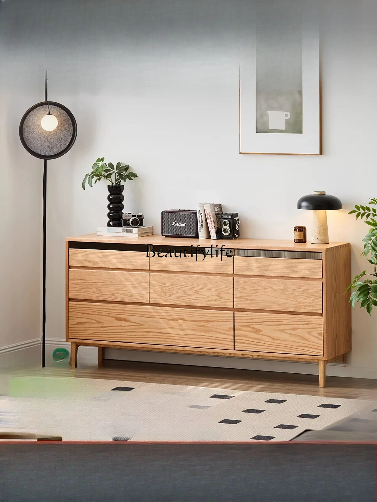 

Solid wood eight-bucket cabinet, oak log wind living room storage Japanese storage cabinet