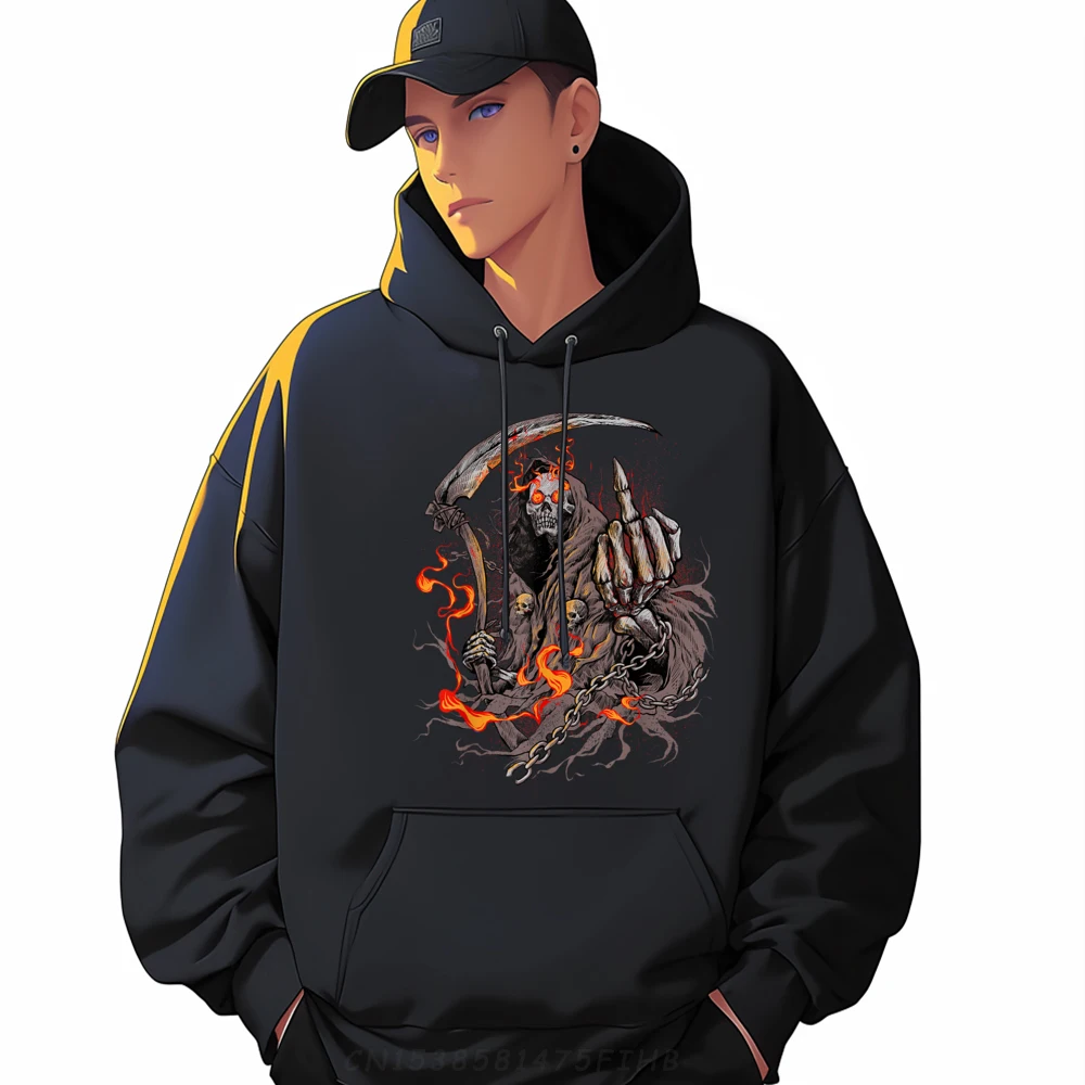 

Grim Reaper Death Biker Skeleton Hoodies Funky Long Sleeve Funny Mans Hoodies Crew Neck Printed Sweatshirt