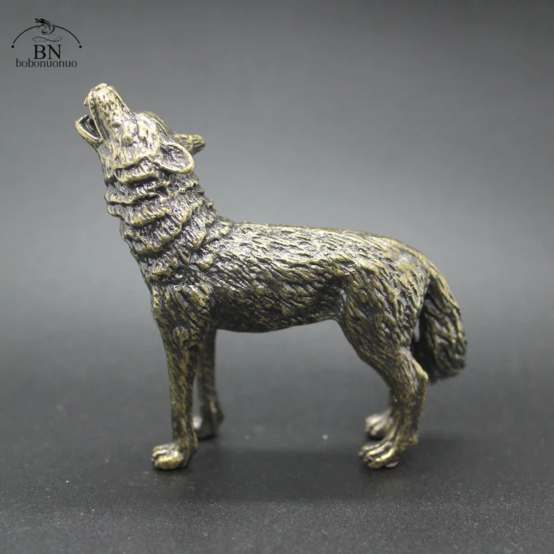 Solid Brass Hyena Figurine Miniature Office Desktop Tea Pet Ornament Vintage Animal Dog Statue Crafts Collection Home Decoration