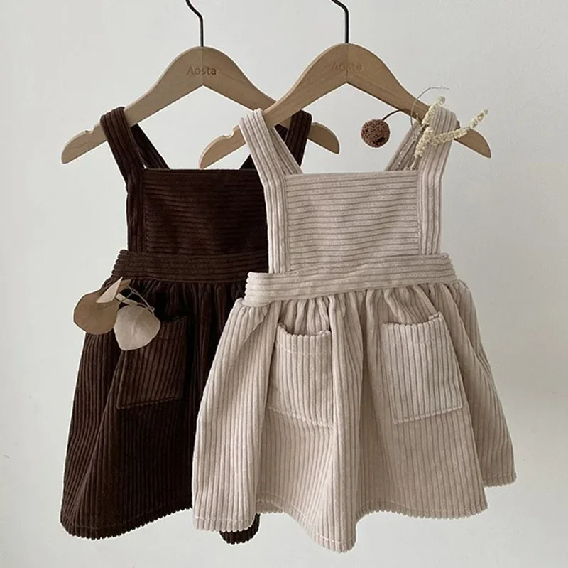 Girl Dress Spot Korean Style Spring and Autumn Baby Corduroy Dress 100 Days Old Girl Baby Artistic Sundress Princess Style Dress