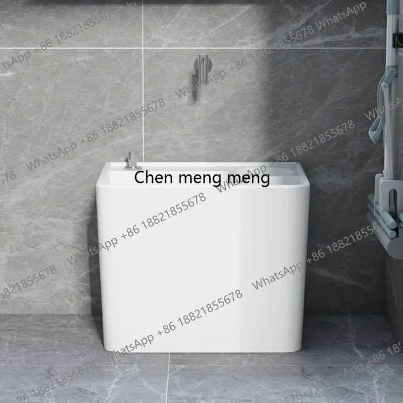 

Ceramic mop pool with integrated washboard with drain basket Large mop pool