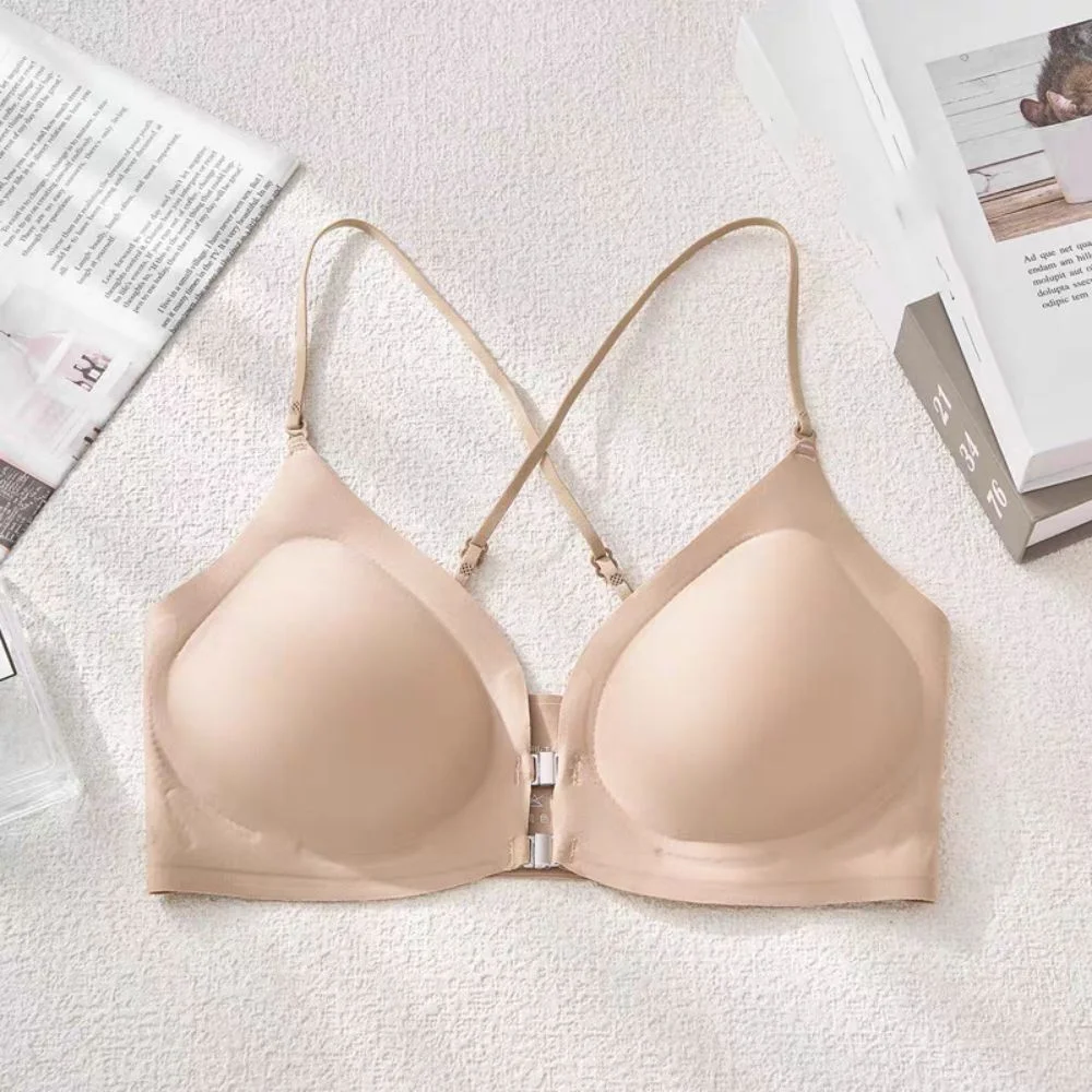 

Sweet Front Buckle Wireless Deep V Bra Shockproof Gathered Breasts Push Up Brassiere Lingerie Anti-sagging Seamless Bras Girls