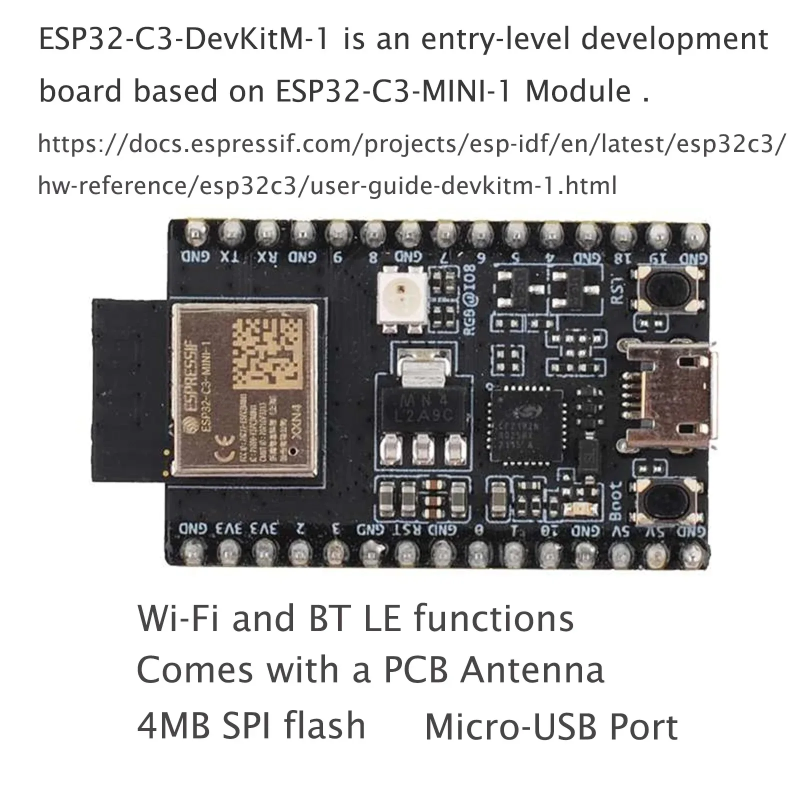 5 uds ESP32-C3-DevKitM-1 módulo de ESP32-C3-MINI-1 basado en placa de desarrollo integra funciones completas WiFi + BT BLE antena PCB