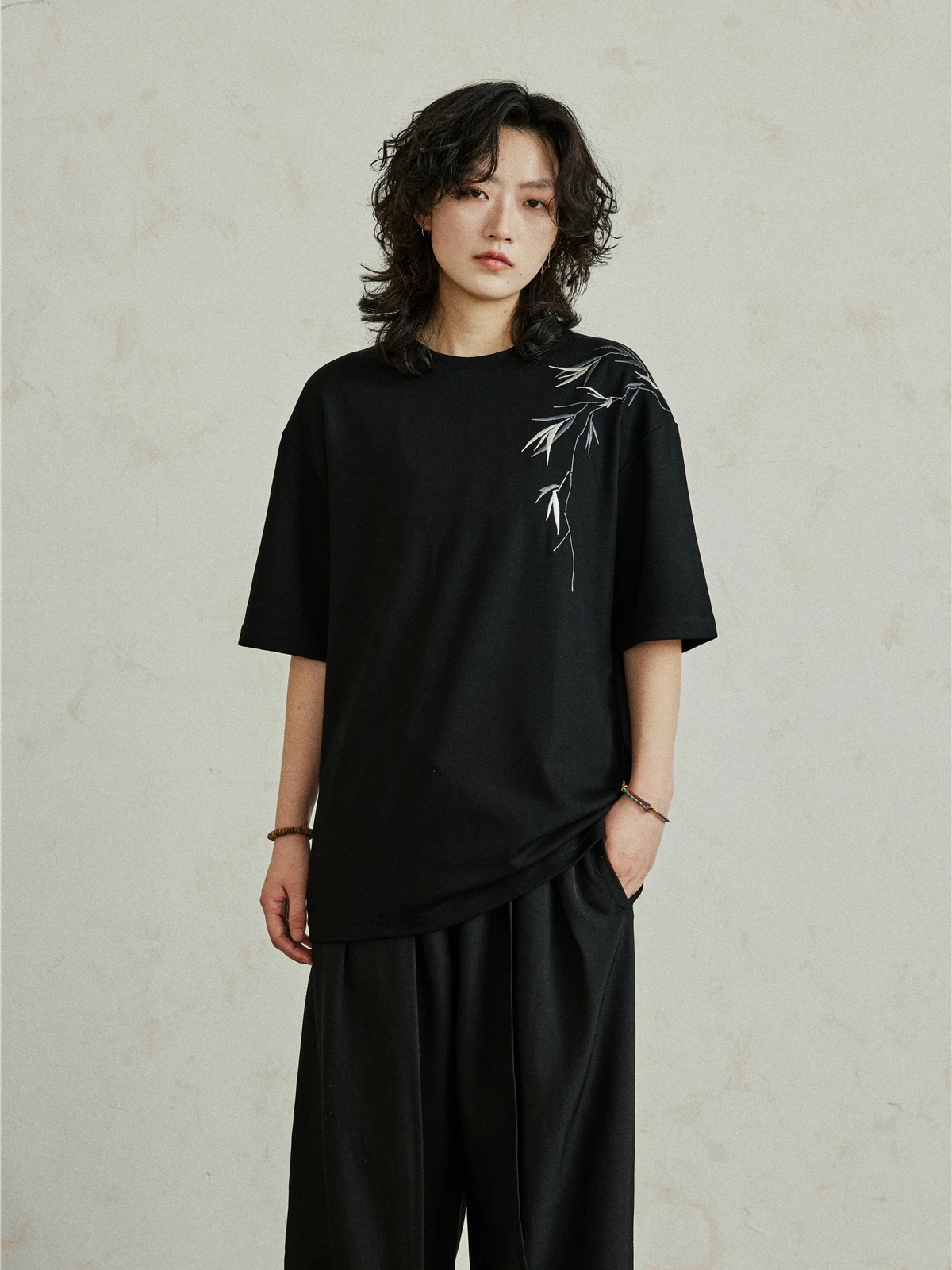 

Sunvonnie Casual Sle ort Sve T-irt Embroidered Bamboo Le New Chinese Sle Loose Fit Summer Top Women's Faion