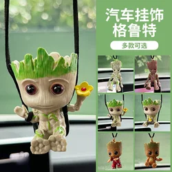 Disney figuras de Anime de la película Groot, decoración de modelo de hombre de árbol, espejo retrovisor automático, colgante, adornos interiores de coche, accesorios