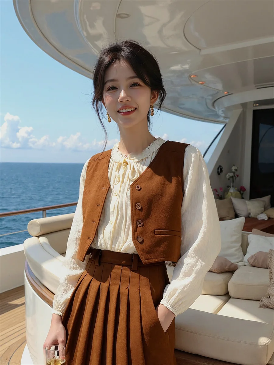 صدريات نسائية سترات نسائية شتوية على الطراز الكوري بني متعدد الجيوب للخريف بطانة داخلية سميكة من صوف امبسوول بدون أكمام دافئة #2