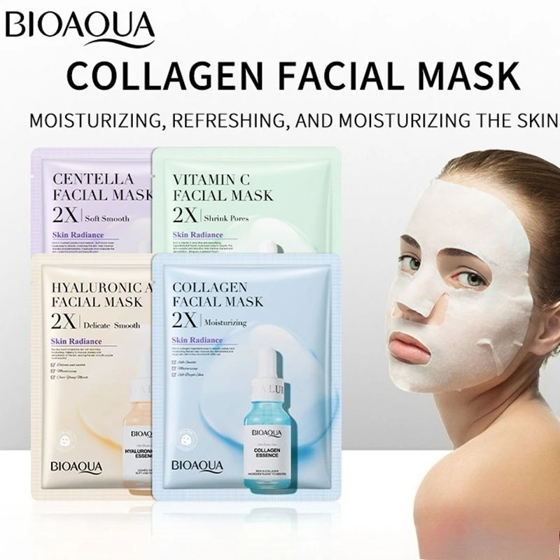 

12pcs BIOAQUA Centella Collagen Vitamin C Facial Mask Moisturizing anti-aging Refreshing Sheet Masks Hyaluronic Acid Skin Care