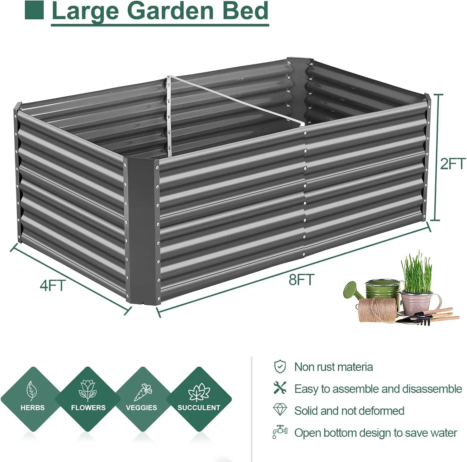 8×4×2 ft Galvanized Raised Garden Bed Kit, Galvanized Planter Raised Garden Boxes Outdoor, Large Metal Raised Garden Beds for Vegetables(Grey)…