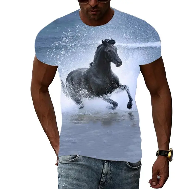 Summer Fashion Graphic Animal Horse T Shirts For Men Casual 3D Print Tee Hip Hop Harajuku Personality Round Neck Short Sleeve