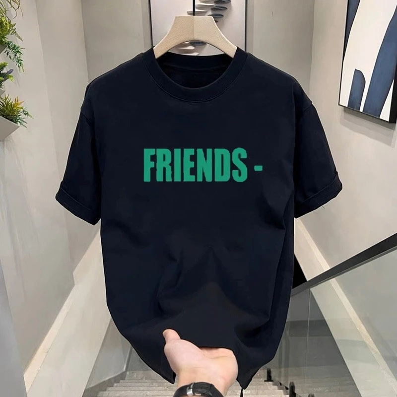 

2025 Summer High Quality Cotton Short-sleeved T-shirt Men and Women Youth Summer American Ruffian Handsome Crew Neck Letter Top