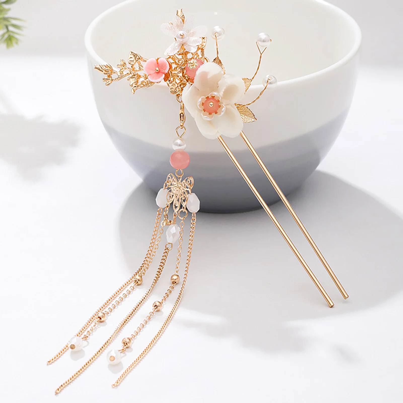 Retro Flower Ornament Headwear Set Hair Stick Earrings Hairpin DIY Accessory for Women Girls and Hairdressing Salon