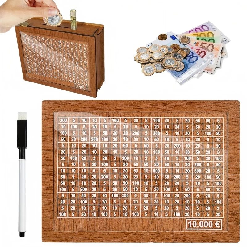 حصالة على شكل خنزير خشبي طبيعي مصنوع يدويًا، صندوق توفير المال مع أهداف المال، حصالة على شكل حيوان للأطفال والكبار