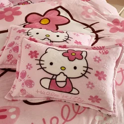 One-Pair Package Plush Hello Kitty Sanrio Cartoon Anime Pillow Case Pillowcase Winter Fleece Pillow Case Household Bedding