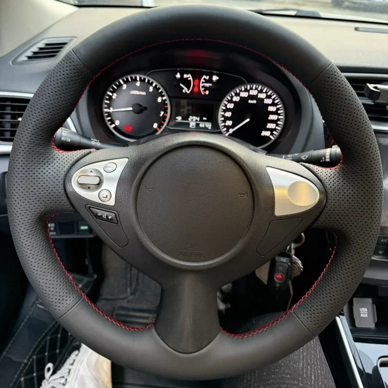 

Braid Car Steering Wheel Cover Wrap Hand Sewing Black with holes Soft Microfiber Leather For Nissan Juke Maxima 370Z Sentra SV