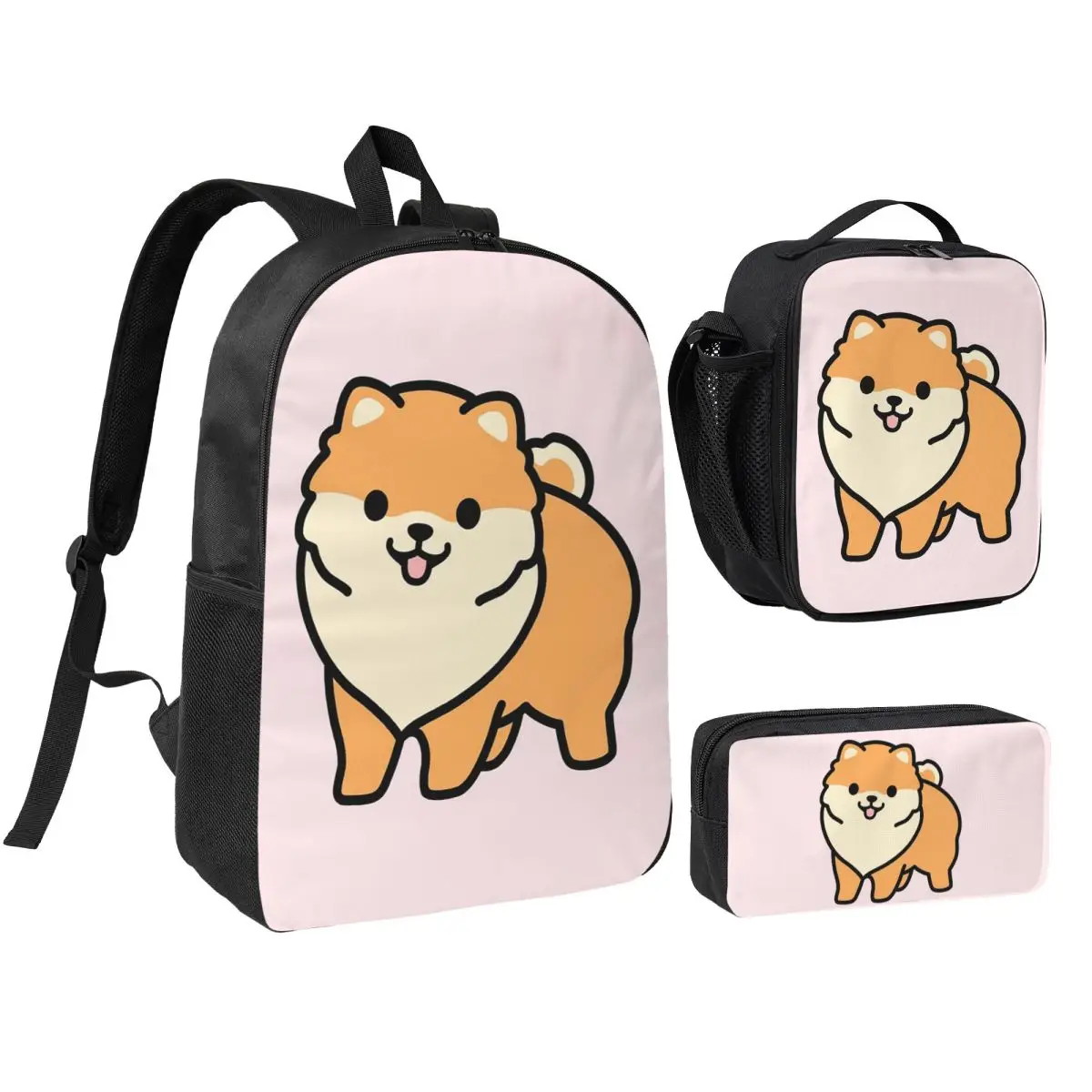 

Pomeranian Backpack Boys Girls BookBag School Bag Shoulder Bags 3ps Insulated Lunch Bag Pencil Case