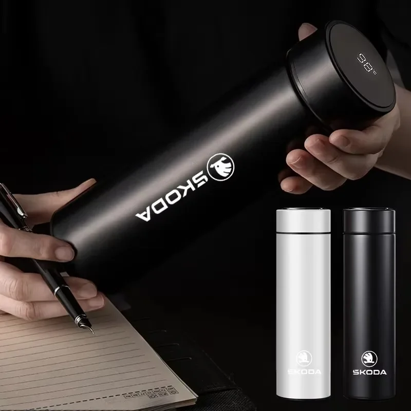 500ml Car Insulated Cup Water Cup Coffee Tea Thermos Mug For Skoda Octavia Enyaq Rapid Fabia Superb Yeti Kodiaq Kamiq Karoq Vrs