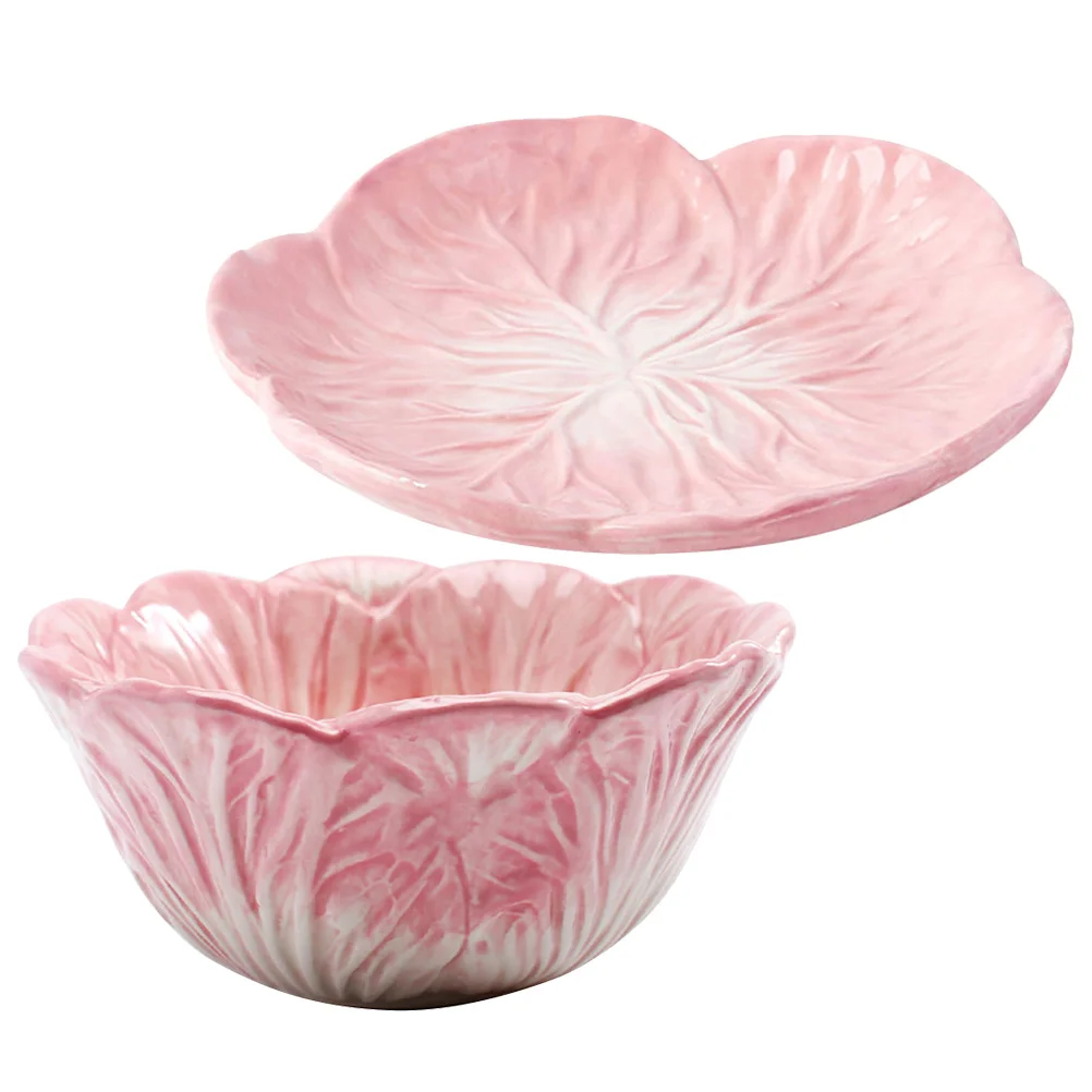 1Set 's Ceramic Bowl and Plate Set Cabbage Modeling Tableware for Snacks Dessert Gifts Cabbage Bowl - Image 5