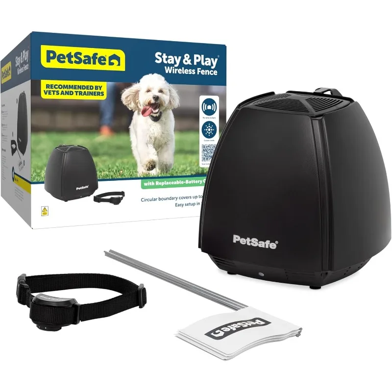 PetSafe Stay & Play Wireless Pet Fence & Replaceable Battery Collar - Circular Boundary Secures up to 3/4 Acre, No-Dig