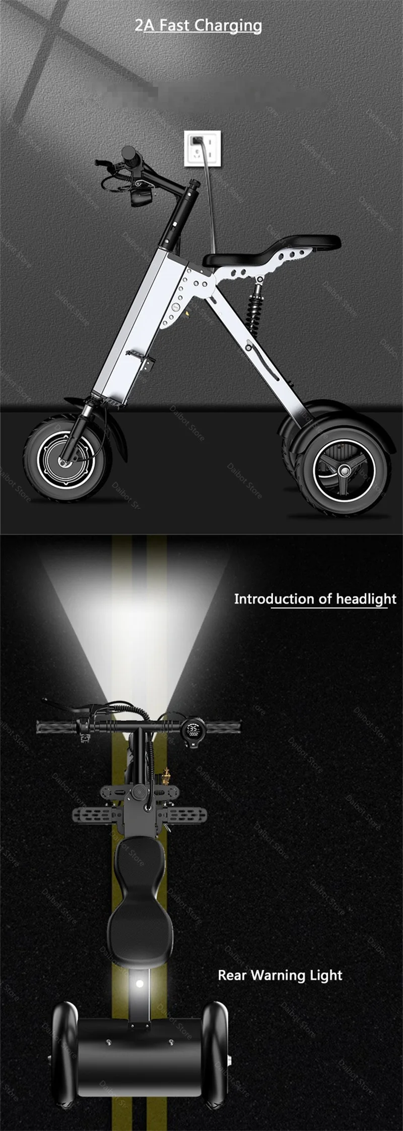 Eltern-Kind-Elektro-Scooter mit 3 Rädern und Sitz, 350W 36V, faltbarer Mobilitätsroller, leicht, für Familie und Erwachsene – Detail 11