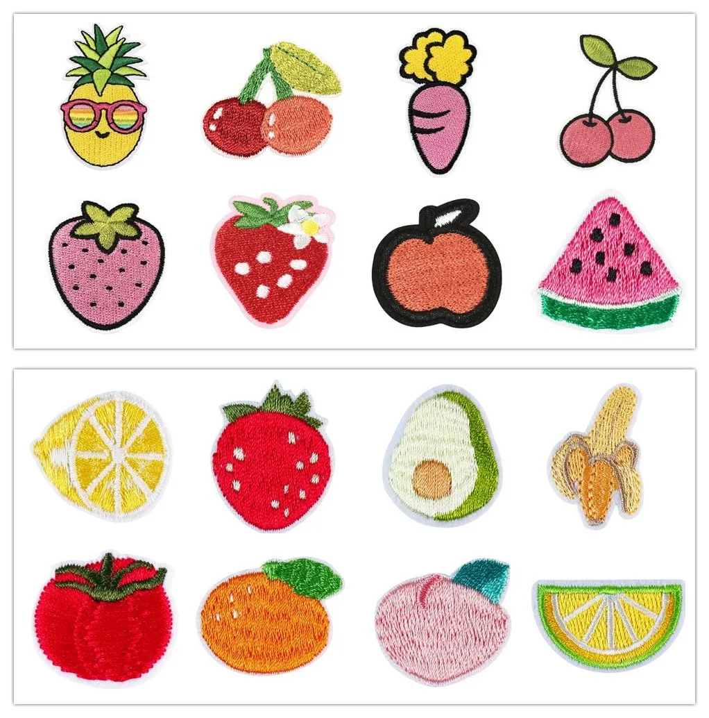 10 Pcs Fruit Mini Size Embroidery Patches Embroidered Clothing Hat Bag Shoe Repair Material Phone Gift Box Decor DIY Accessory