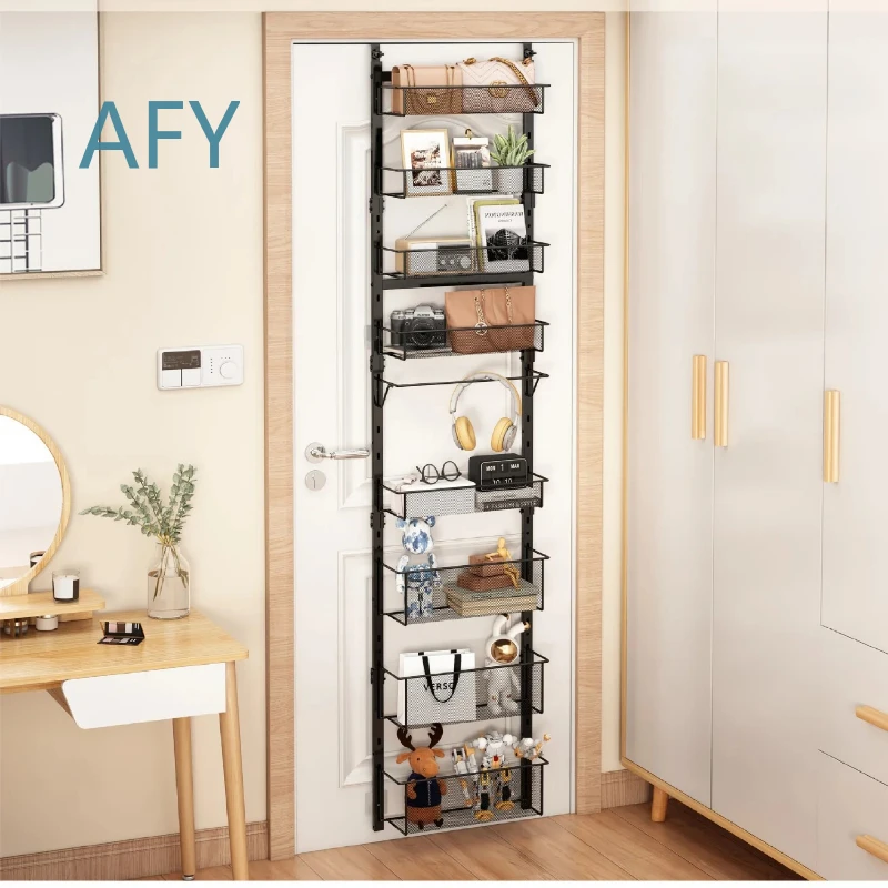 Non-Perforated Door Hanging Basket for Bathroom Kitchen Storage Organizer Multi-Layer Door Back Rack Layered Sorting Shelf