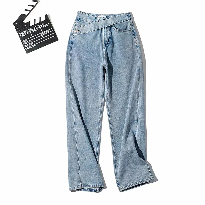 Jeans Women's Autumn New 2026 Autumn/Winter Straight Leg Floor Pants BF High Waist Slant Waist Belt Loose Wide Leg Cowboy Pants