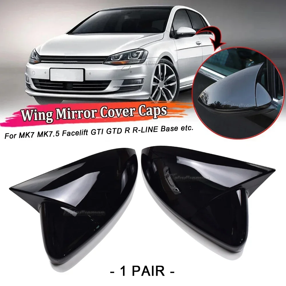 2 Pieces Rearview Mirror Cover Cap Carbon Black For VW Golf MK7 7.5 GTI R GTD Base 2012-2020 Car Styling