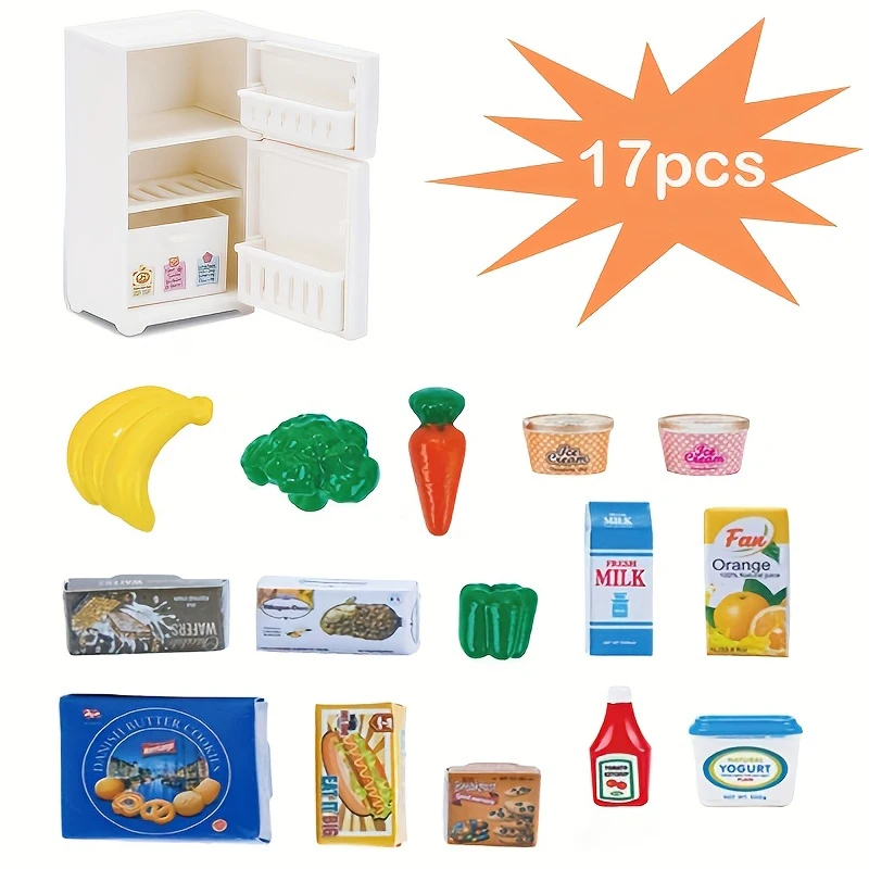 17 قطعة في كل مجموعة، لعبة ثلاجة صغيرة - ديكور بيت الدمى، أثاث بيت الدمى، طعام محاكاة للمراهقين، لعب دور المطبخ الصغير لبيت الدمى #1