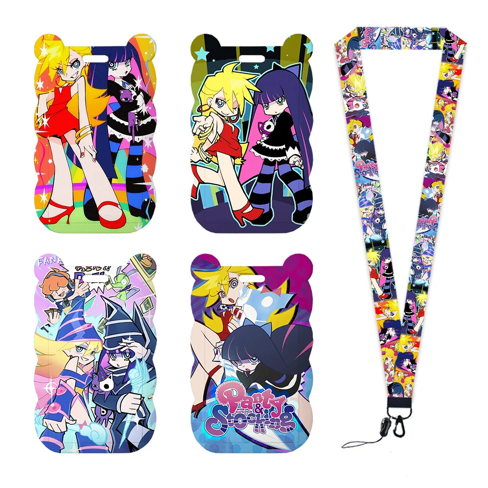 Japanese Anime Cartoon Panty Work Card Holder Work Permit Name Badge with Keychains Student Id Card Lanyard Holder Accessories