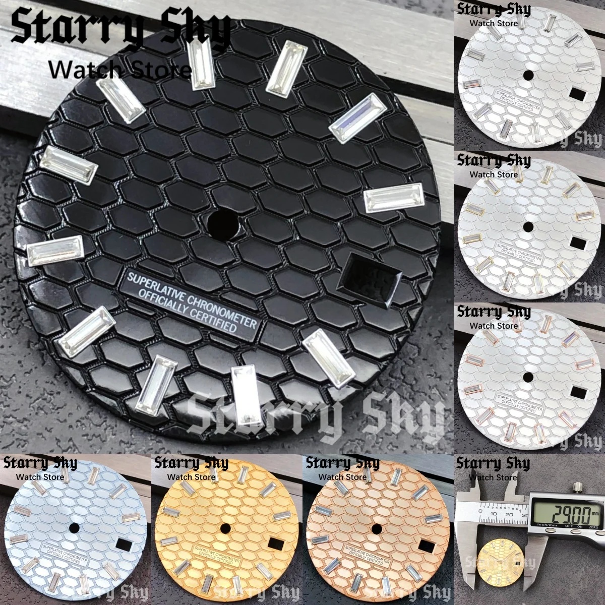 Starry Sky New 29mm Diamond Nails Honeycomb Pattern Watch Dial Without Green Luminous Suitable For NH35 Movement Watch Accessory