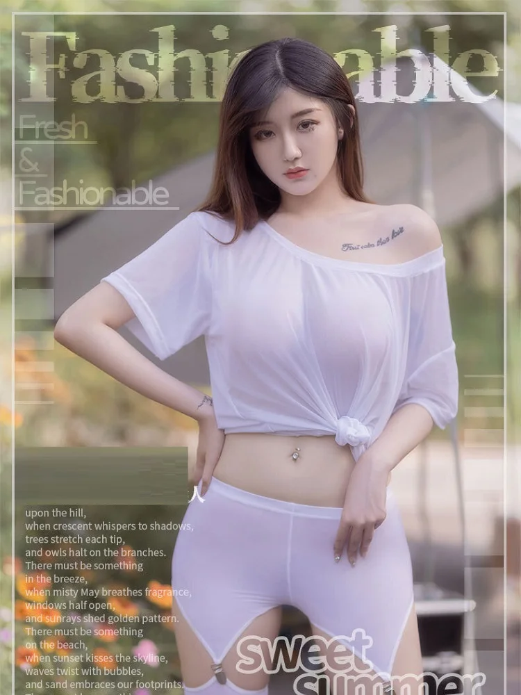 Sexy Charming Comfortable Semi-transparent T-shirt Loose See Through Streetwear Tops Short Sleeve Fashion Casual Thin Soft Tees